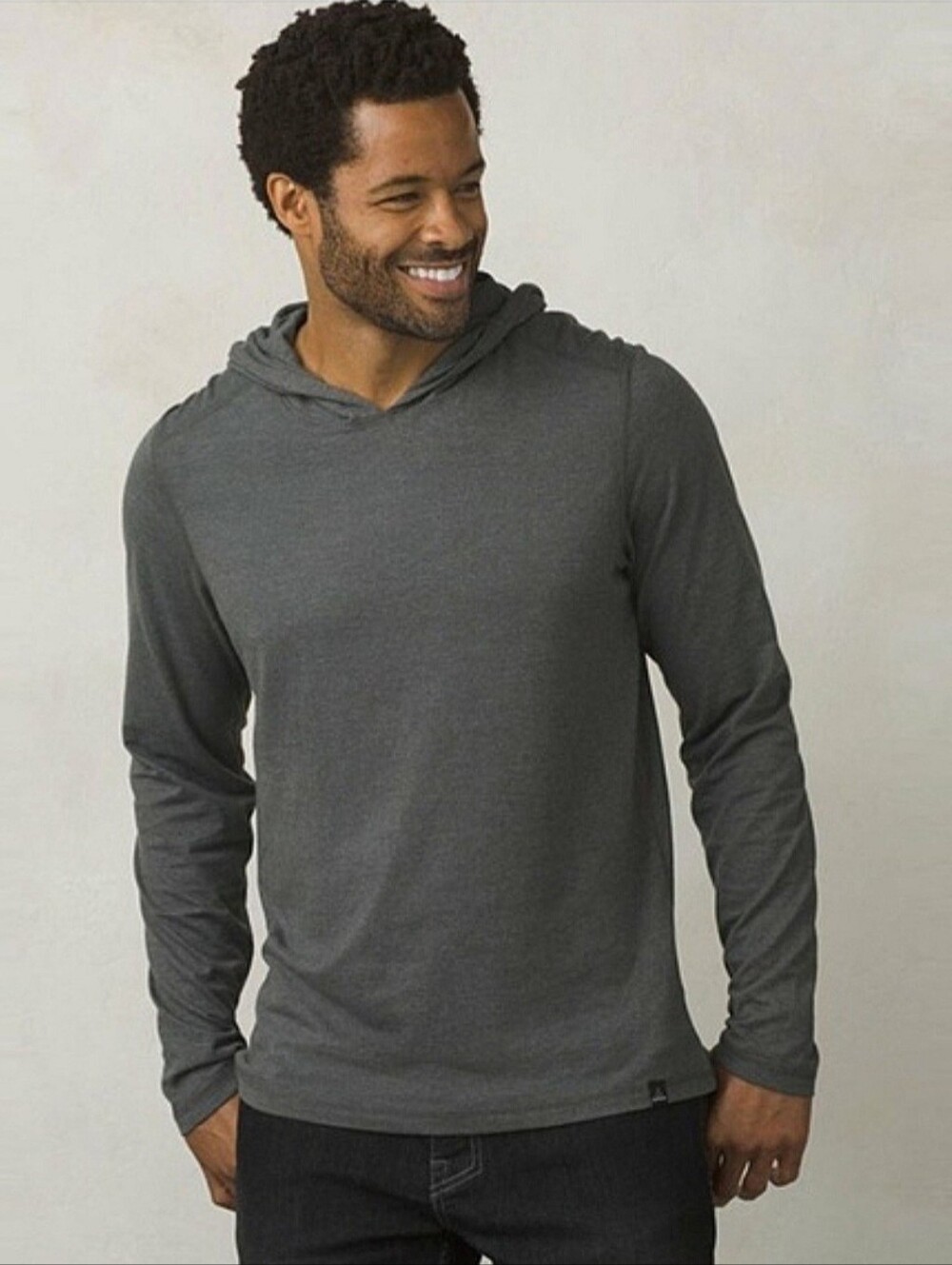 Prana Long Sleeve Shirt Hoodie Heather Charcoal Grey | Men's Size L - Picture 2 of 9